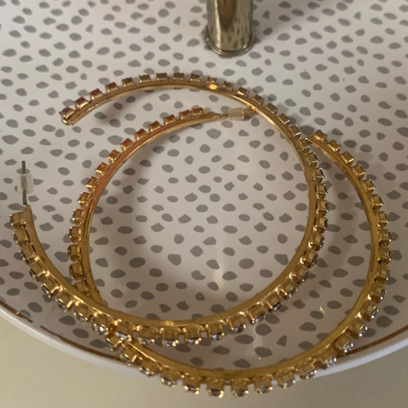 Vintage Rhinestone Crystal Oversized Hoop Earrings - Picture 9 of 14